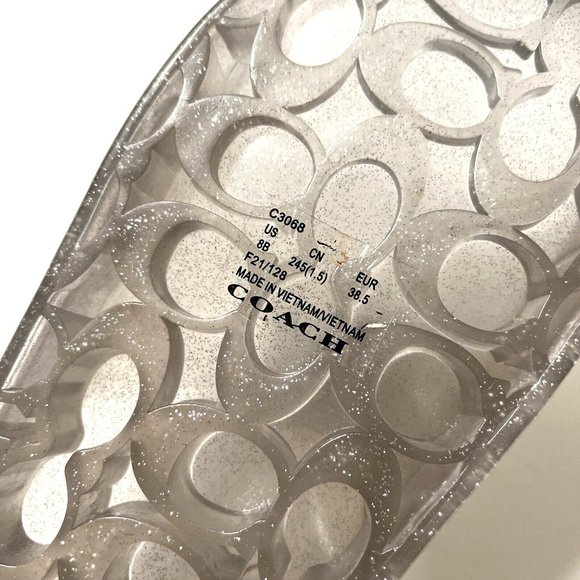 NWOB COACH Ulyssa Slide Silver Glitter Transparent Size 8 Rubber Pool Beach - Picture 8 of 9